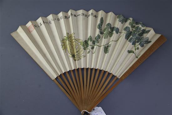 Two Chinese concertina fans, Republic period, 30 and 31cm long